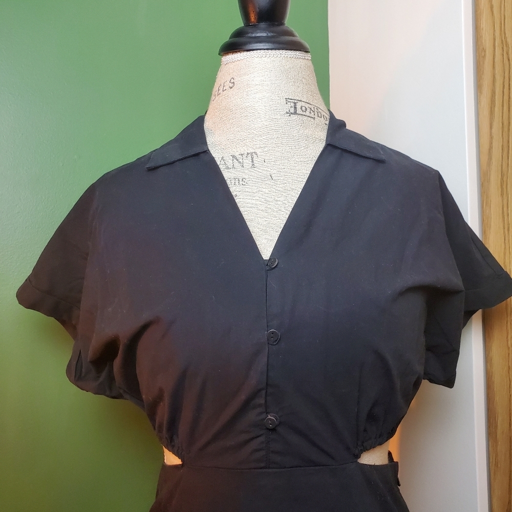 OAK  + FORT | Black Tiered Cut-Out 100% Cotton Midi Dress (Size M) - Picture 4 of 12
